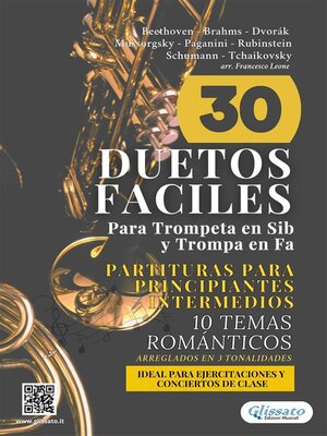 cover image of 30 Duetos Faciles para Trompeta en Sib y Trompa en Fa | Partituras para Principiantes e Intermedios